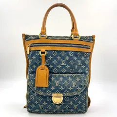 LOUIS VUITTON フラットショッパー モノグラムデニム モノグラムデニム シリアル番号不鮮明 レザー×デニム ブルー トートバッグ ゴールド M95018