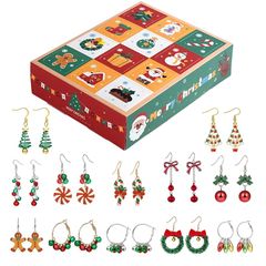 Christmas Advent Calendar DIY Earring Puzzle Blind Box Christmas Jewelry Set, Advent Calendar Ornament Earrings, Advent Ears, 2025 Calendar, 24 Days, 12 Pairs Set