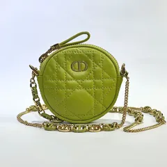 Dior ディオール カナージュ カロ ミニラウンド チェーンショルダーバッグ クロスボディバッグ ポーチ グリーン ラムスキン 小物入れ レディース ファッションバッグ 美品 aua91738071113