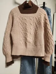 スクエアネック ケーブル編み ケーブル編み ニット