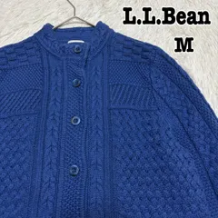【L..L.Bean】アランニット ケーブルニット コットンカーディガン M ブルー 無地 ケーブル編み