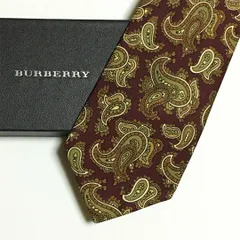 未使用級 バーバリー BURBERRY ネクタイ シルク100% ワインレッド / グリーン系 ペーズリー柄 2511-339