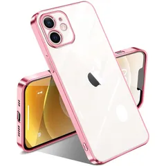 iPhone 12 ケース クリア 耐衝撃 アイフォン12 カバー 透明 薄型 軽量 TPU メッキ加工 ソフトケース 人気 保護カバー(ローズゴールド)