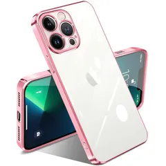 SATLITOG 用の iPhone 13 Pro ケース クリア 透明 耐衝撃 アイフォン13pro カバー メッキ加工 ワイヤレス充電 薄型 柔らかい 軽量 TPU 黄変防止 ファッション ソフトケース 人気 保護カバー(ローズゴールド)
