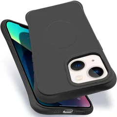 iPhone13 iPhone14 MagSafe対応 ケース 耐衝撃 米軍MIL規格 アイフォン14 スマホケース シリコン 保護ケース いpほね13 カバー ストラップホール付き 傷つけ防止 ワイヤレス充電対応 6.1インチ用（ブラック）