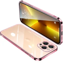 ONETIAOLONG に適合するiPhone13 Pro Max 用のケース クリア アイフォン13ProMax 用のカバー 透明 スマホケース 全面保護 耐衝撃 軽量 メッキ加工 TPU 薄型 ストラップホール付き 滑り止め 落下防止（ローズゴールド）