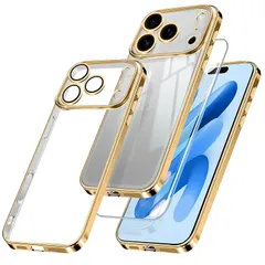 iPhone 17 Pro Max 用 ケース クリア ガラスフィルム アイフォン 17 ProMax カバー iphone17ProMax スマホケース 透明 TPUバンパー 薄型 ストラップホール付き ワイヤレス充電対応 6 .9インチ クリアケース ゴー