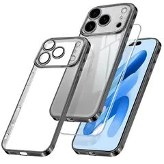 iPhone 17 Pro Max 用 ケース クリア ガラスフィルム アイフォン 17 ProMax カバー iphone17ProMax スマホケース 透明 TPUバンパー 薄型 ストラップホール付き ワイヤレス充電対応 6 .9インチ クリアケース ブラ