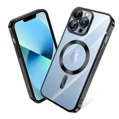 iPhone 13 Pro ケース MagSafe対応 クリア メッキ加工 アイフォン13Pro スマホケース 耐衝撃 TPU ワイヤレス充電対応 いpほね 13 pro カバー ストラップホール付き 薄型 透明 超軽量 黄ばみにくい 柔軟 滑り止め （ブラッ