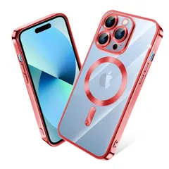 iPhone 14 Pro ケース MagSafe対応 クリア メッキ加工 アイフォン14Pro スマホケース 耐衝撃 TPU ワイヤレス充電対応 いpほね 14 pro カバー ストラップホール付き 薄型 透明 超軽量 黄ばみにくい 柔軟 滑り止め （レッド