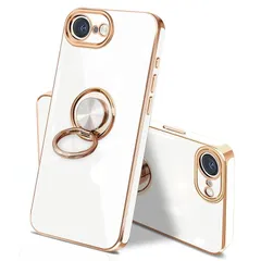 danliangqifei iPhone 16e ケース リング 耐衝撃 360°回転 スタンド機能 車載ホルダー対応 カバー アイフォン16eスマホケース 携帯 保護カバー レンズ保護 ストラップホール付き 6.1インチ（ホワイト）