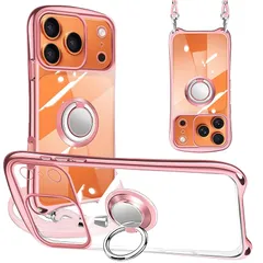 iPhone 17 Pro Max 用 ケース ストラップ スタンド ショルダー リング アイフォン17 プロ マックス 用 カバー 斜めかけ 肩掛け スタンド機能 マグネット式車載ホルダー 韓国 iPhone17ProMax 用 スマホケース （ローズゴール
