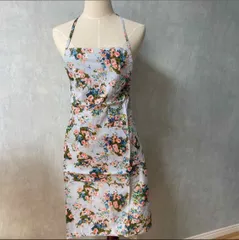 小花柄エプロン 前掛け ブルー インド綿100%