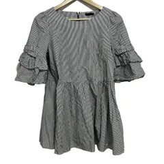 TO BE CHIC(トゥービーシック) ワンピース サイズ40 M レディース - ライトグレー×白 クルーネック/七分袖/ミニ/フリル/ストライプ