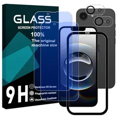 対応 iPhone 16E フイルム ブルーライトカット ガイド枠付き 【2+2枚セッ- AGC旭硝子】 iPhone16e ガラスフイルム + レンズフィルム アイホン16e 液晶保護フィルム アイフォン 16e 強化ガラス さらさら あいほん16e レンズ