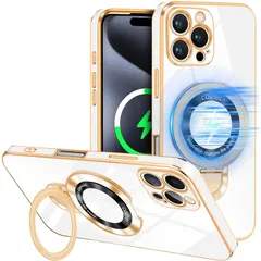 iPhone 16 Pro Max ケース TPU Magsafe対応 リング付き 多機能スタンド 液状シリコン iphone 16 pro max カバー スタンド内蔵 縦横両対応 米軍MIL規格 耐衝撃 落下・すり傷防止 衝撃吸収 薄型 超軽量 黄変なし 