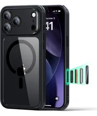 ★ESR iPhone 17 Pro Max ケース ワイヤレス充電 カメラボタン付き SGS認証 エアガードコーナー 黄変防止 耐衝撃 PC背面TPUバンパー 指紋防止 高耐久性 マグネット Qi2.2対応 Classic(クリア_ブラック)