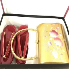 【良品・匿名配送OK】草履 バッグ セット ／ Zori Sandals & Handbag Set Sサイズ 赤金華やか [22cm] 振袖・卒業式に◎ 和装小物