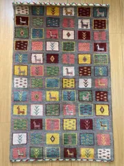 ギャッベ 手織りウールラグ 126×80cm カシュガイ