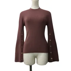 マイストラーダ Mystrada セーター ニット リブ プルオーバー ハイネック フレアスリーブ 長袖 38 紫 茶 パープル ブラウン