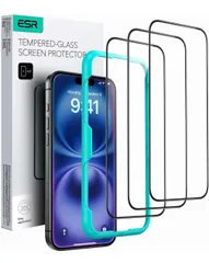 ★ESR iPhone 16 ガラスフィルム iPhone 15 ガラスフィルム 【3枚入り+ ガイド枠 】高透過率 指紋防止 いphone16 保護フィルム 強化ガラス iPhone 16/15 フィルム 簡単取り付けツール付き 9H硬度 衝撃吸収