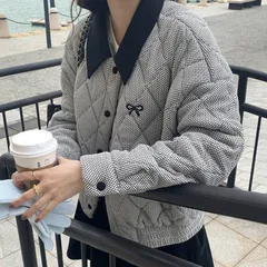 チェックキルティングジャケット 中綿ジャケット 冬服 アウター レディース