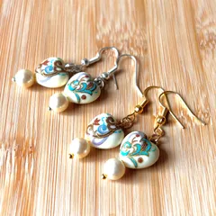 vc02.【ヴィンテージ】ハート型 レトロ転写ビーズ ピアス1ペア