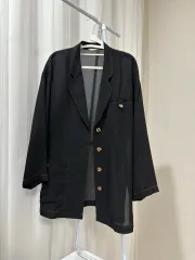 ネイビー リネン オーバーサイズ ヴィンテージ ジャケット