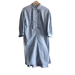 レリアン ワンピース サイズ7 S レディース - ライトブルー×白×黒 レギュラーカラー/七分袖/ひざ丈/ストライプ/フリル/シャツワンピ