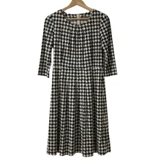 Leilian(レリアン) ワンピース サイズ7 S レディース - アイボリー×黒 クルーネック/七分袖/ひざ丈/千鳥格子柄