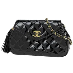 シャネル CHANEL ココマーク フリンジ チェーン ショルダーバッグ タッセル マトラッセ エナメル ショルダーバッグ パテントレザー ブラック レディース 【中古】
