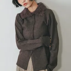 ウールライクファー付き襟ニットカーディガン　ブラウン　新品　トップス　レディース