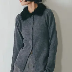 ウールライクファー付き襟ニットカーディガン　グレー　新品　トップス　レディース