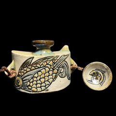 人間国宝 金城次郎 壺屋焼 魚文 盃 ぐい呑み サイン彫無 沖縄 酒器