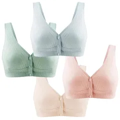 [Joyancejt] マタニティブラ 4枚セット 前開き 綿 授乳ブラ ナイトブラ ノンワイヤー 無地 柔らか 大きいサイズ(グリーン+ライトブルー+ベージュ+薄ピンク, 4L) 1