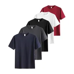 [SHOREKEEPER] インナーシャツ ５枚組 コームドコットン100% Tシャツ メンズ 半袖 ゆったり やわらか肌着 丸首 抗菌 防臭 無地 速乾 通気性 複数色選び 男女兼用 オールシーズン (JP, アルファベット, XL, ベーシックセット (ブ