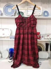 axes femme レッド CHECK フリル スリップ ONE PIECE