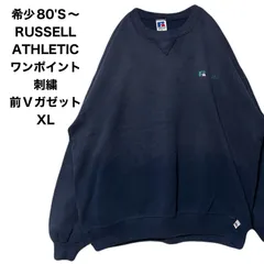 80'S〜  RUSSELL ATHLETIC ラッセルアスレチック  クルーネックスウェット USA製　ワンポイント刺繍　 前Vガゼット　XL
