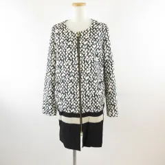 ヴェロフォンナ Re.Verofonna ノーカラージャケット コート ロング 長袖 ジップアップ 総柄 オフホワイト 白 38 *T801