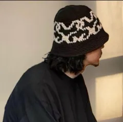 クラッシャーハット ニット バケット 韓国 ストリート 男女兼用 y2k 黒