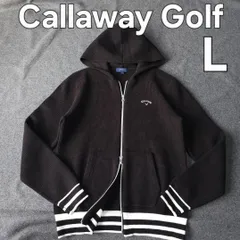 【Callaway Golf】キャロウェイ 秋冬 長袖ニットパーカー ブルゾンジャケット 黒 L レディース ホワイトライン ロゴマーク 刺繍