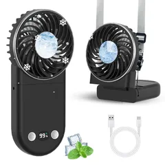 ハンディファン【2025夏新昇級・接触冷感 急速冷却・折り畳み】扇風機 爆風 大風量 携帯 持ち運び小型 冷却プレート搭載 TYPE-C充電式 LCD液晶画面 残量表示 軽量 3段階風力調節7WAY 強力静音 熱中症対策暑さ対策長時間稼働 首掛けストラップ付き