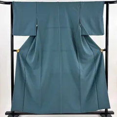 色無地 身丈158cm 裄丈63cm S 袷 英 青緑 化繊 優品 【中古】