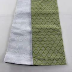 半幅帯 優品 花 黄緑色 化繊 【中古】