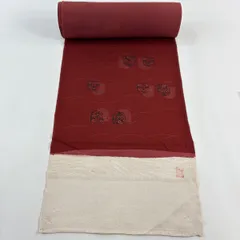 反物 秀品 小紋 草花 芝 縮緬 赤茶 正絹 【中古】