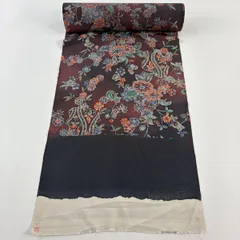 反物 秀品 小紋 草花 花唐草 ぼかし 茶紫 正絹 【中古】
