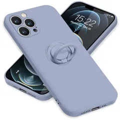 ZHUAZHULE ケース 用の iPhone12 Pro アイフォン12Pro スマホケース リング付き シリコン スタンド機能 カバー 耐衝撃 レンズ保護 360°回転 車載ホルダー ストラップホール付き 滑り止め 指紋防止 薄型 （グレー）