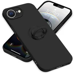 ZHUAZHULE ケース 用の iPhone16e アイフォン16e スマホケース リング付き シリコン スタンド機能 カバー 耐衝撃 レンズ保護 360°回転 車載ホルダー ストラップホール付き 滑り止め 指紋防止 薄型 （ブラック）