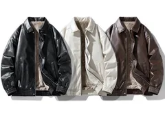 メンズ 冬用 防風 レザージャケット 厚手 ビジネスカジュアル コート 無地 フルジップ ジップクロージャー ポケット付き ルーズフィット 防寒 アウター 通勤 通学 旅行対応