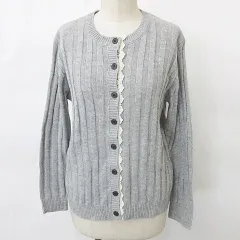 サマンサモスモス SM2 カーディガン ニット 長袖 丸首 レース グレー 白 ホワイト M